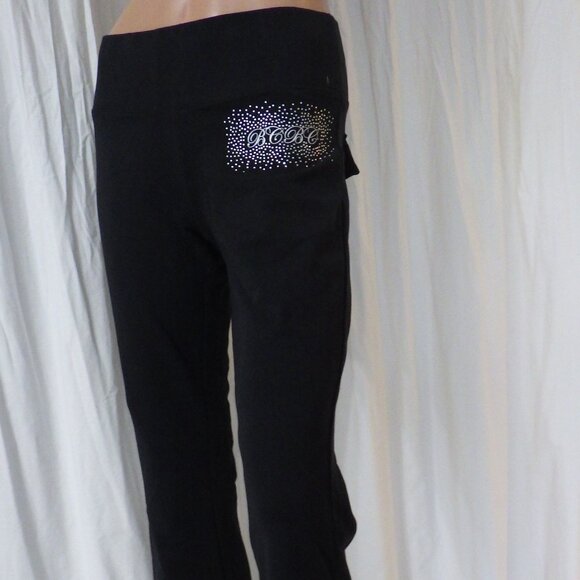 NWT BCBG sz SM MED LG XL 95% cotton BLK SILVER FOIL ROSE BUTTERFLY 2PC TRACKSUIT - Picture 4 of 15